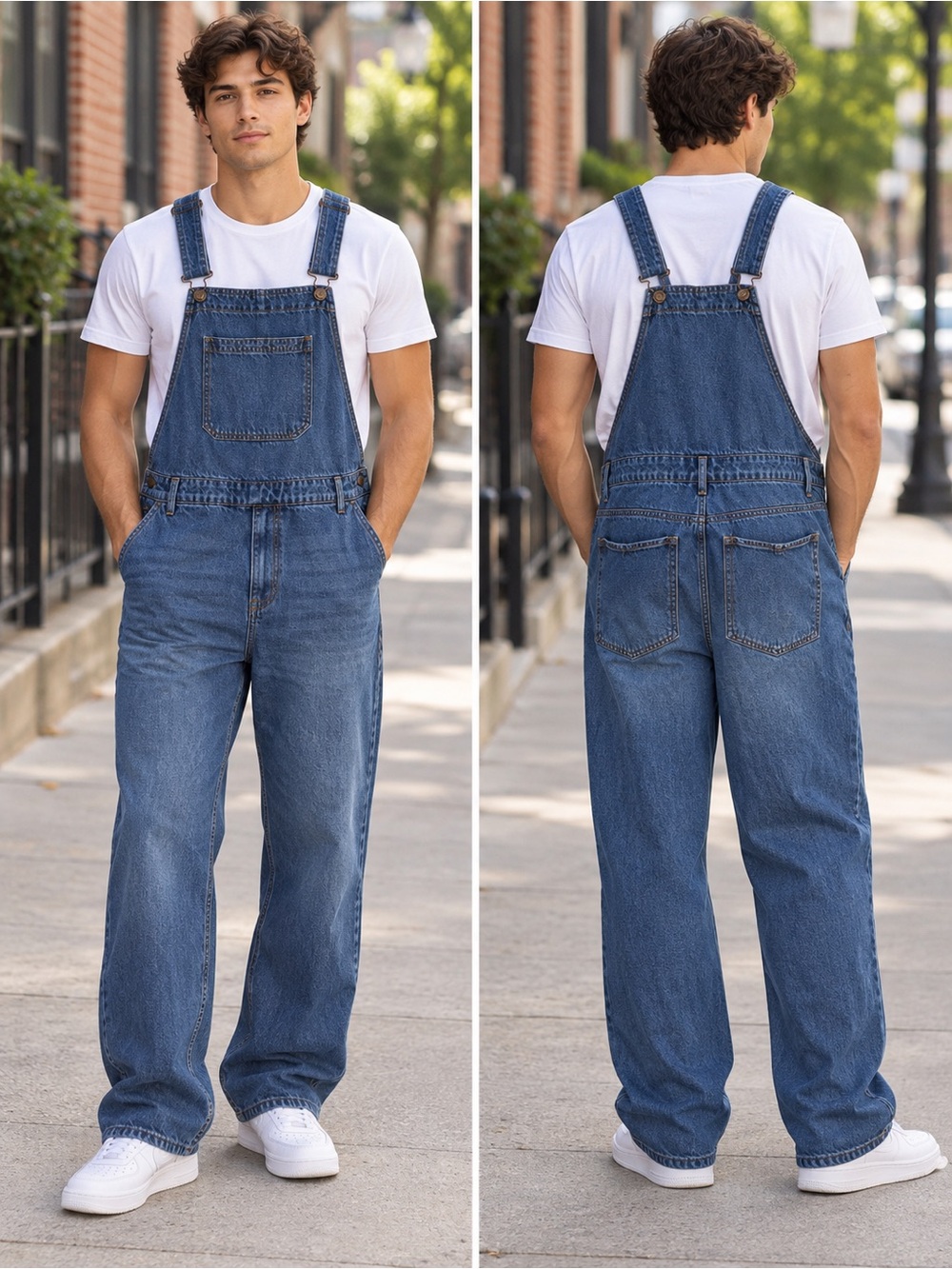 Fashion Nova Men's Relaxed Denim Overalls - Blue